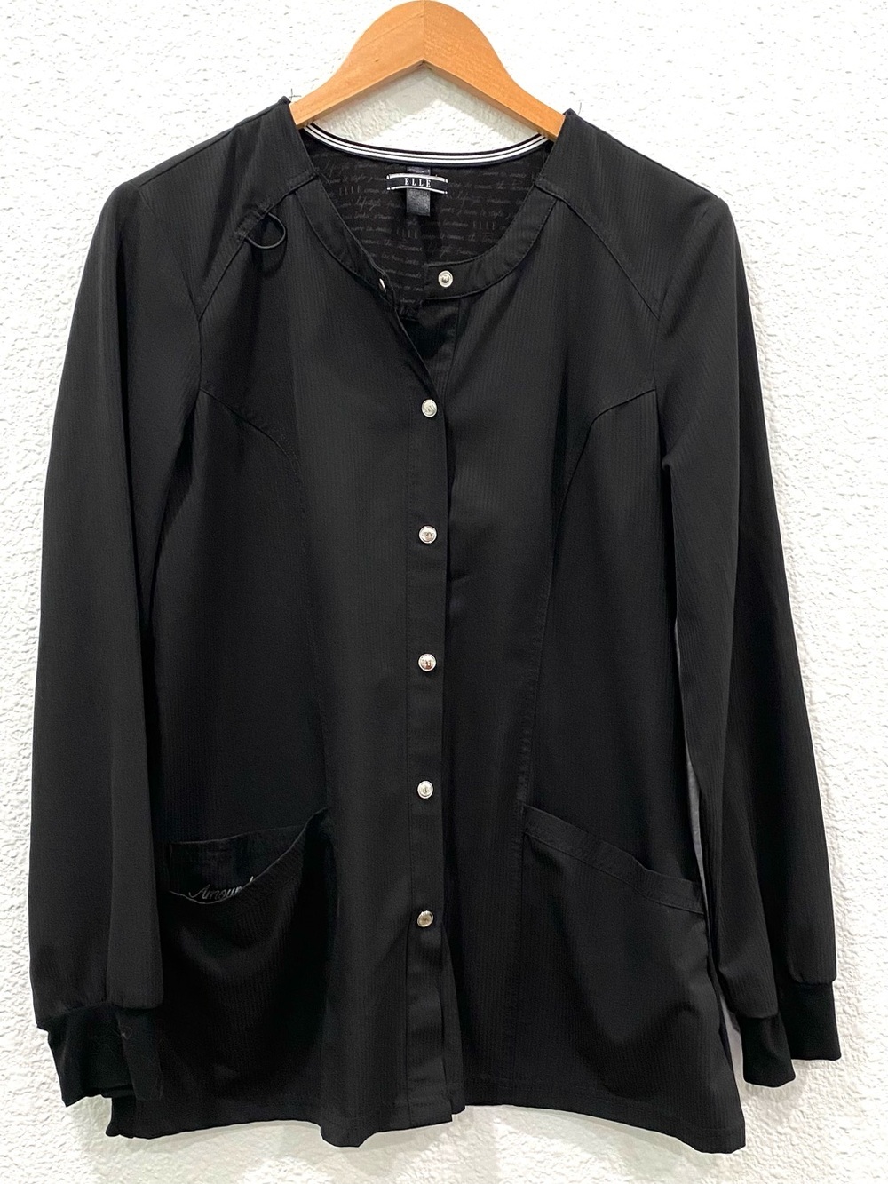 Elle Scrub Jacket Women’s Medium Black EL300 Medical Snaps Nurse Uniform Work